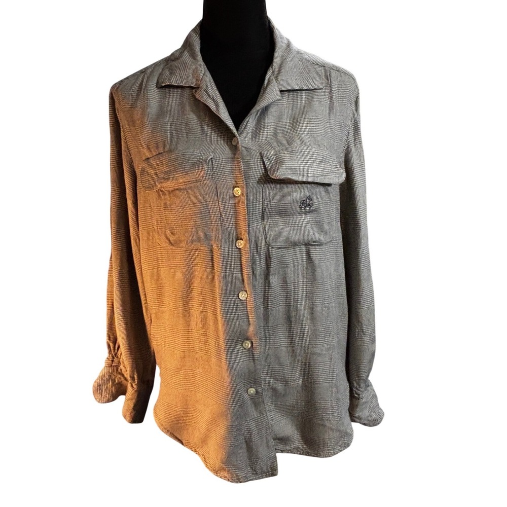 Lauren Ralph Lauren Women's Glen Plaid Button Down Long Sleeve Rayon Size 10‎